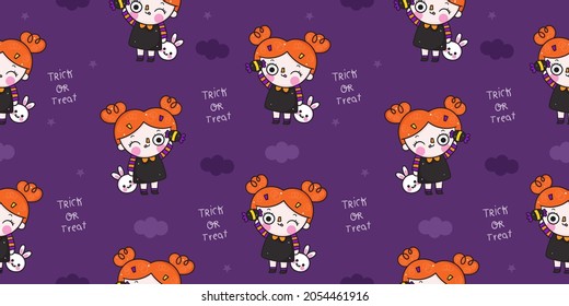 Halloween seamless vector patterns baby trick or treat kids kawaii vector animal horn horse fairytale: Series Pony child girly doodle. Illustration isolated on white background. Perfect make a wish.