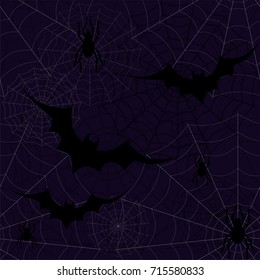 Halloween seamless wallpaper with bats and spiders, vector illustration