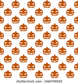 Halloween seamless white pattern. Endless background with orange pumpkins