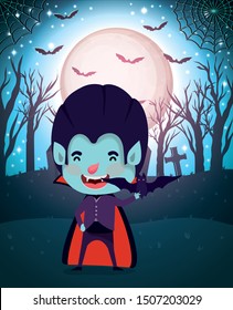halloween season scene with boy costume dracula