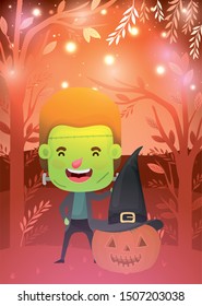 halloween season scene with boy costume frankenstein