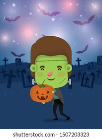 halloween season scene with boy costume frankenstein