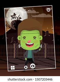 halloween season scene with boy costume frankenstein