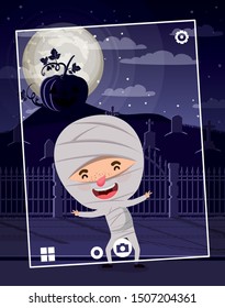 halloween season scene with boy costume mummy