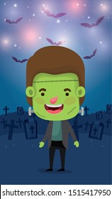 halloween season scene with boy costume Frankenstein
