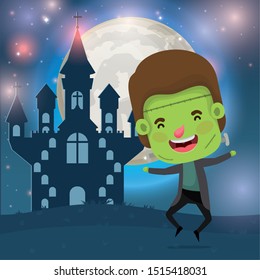 halloween season scene with boy costume frankenstein