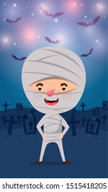 halloween season scene with boy costume mummy