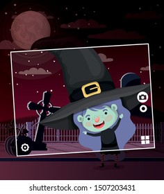 halloween season scene with girl costume witch