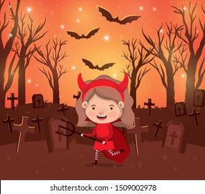 halloween season scene with girl costume devil