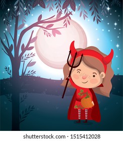halloween season scene with girl costume devil