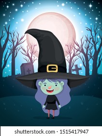 halloween season scene with girl costume witch