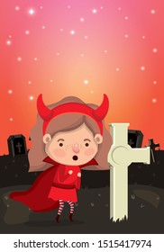 halloween season scene with girl costume devil