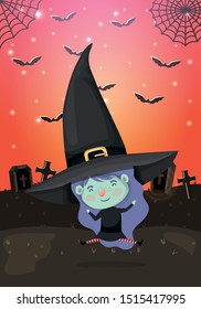 halloween season scene with girl costume witch