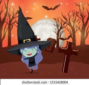 halloween season scene with girl costume witch