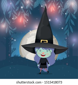 halloween season scene with girl costume witch