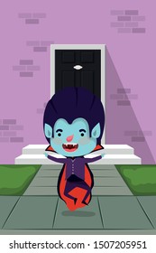 halloween season scene with kid costume dracula