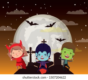 halloween season scene with kids costume in dark night