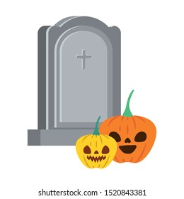 halloween season scene with pumpkin and tumbstone