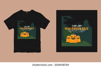 halloween sell t-shirt design. Vector print, typography, poster, print, emblem. Global swatches.