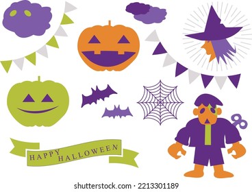Halloween set, artificial human, witch, jack-o'-lantern, bat, etc.