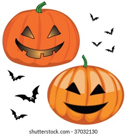 Halloween set with bat and pumpkin