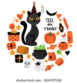 halloween set with black cat