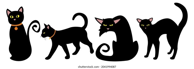 Halloween set of a black cat. Vector illustration