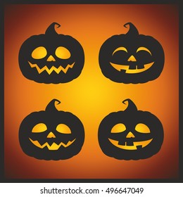 Halloween set of black silhouette pumpkins. Halloween vector illustration.