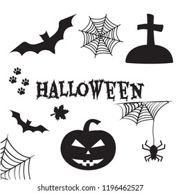 Halloween set. Black silhouettes. All Hallows' Eve, All Saints' Eve. Vector illustration