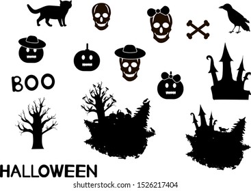 Halloween set. Black silhouettes. Vector illustration