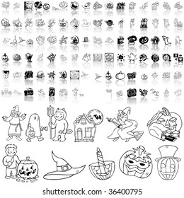 Halloween set of black sketch. Part 2. Isolated groups and layers.