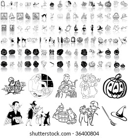 Halloween set of black sketch. Part 5. Isolated groups and layers.