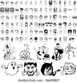 Halloween set of black sketch. Part 6. Isolated groups and layers.