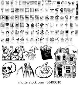 Halloween set of black sketch. Part 7. Isolated groups and layers.