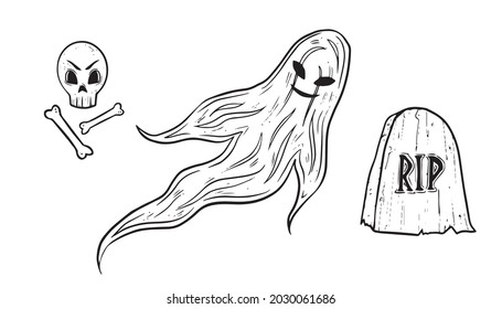 Halloween set black and white graphic doodle sketch magic vector collection 