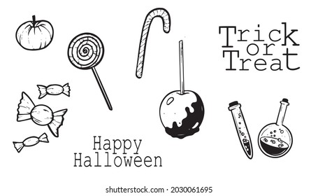 Halloween set black and white graphic doodle sketch magic vector collection 