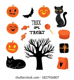 halloween set with candy on the white background