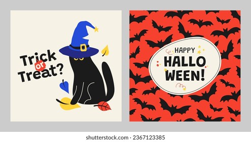 Juego de cartas de Halloween. Plantilla de vectores para las vacaciones.