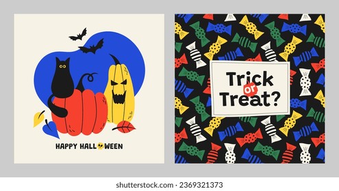 Halloween set of cards. Vector template for the holiday.