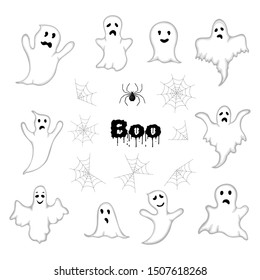 Halloween set with casts on white background. Cartoon style. Vector