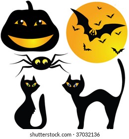 Halloween set with cat bat spider pumpkin