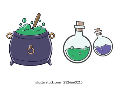 Halloween Set , Cauldron, Magic Potion Bottle