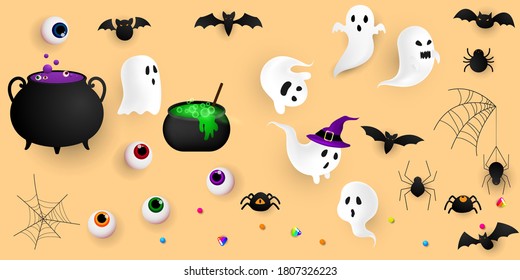 Halloween set Collection Carnival Background, concept design Party, Celebration Vector illustration.