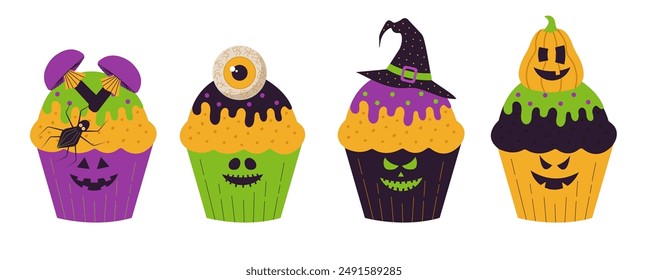 Halloween. Set of Halloween cupcakes for posters, cards, invitations, banners.