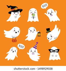 Halloween set of cute funny ghosts