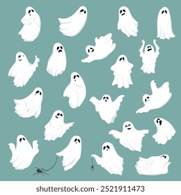 Halloween set of cute funny ghosts vector graphic.