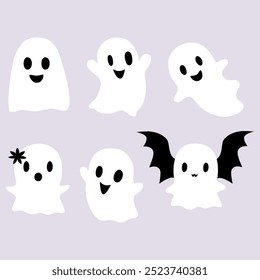 Halloween set of cute funny ghosts.