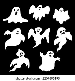 Halloween set - cute ghosts on a dark background. The party is celebrating a holiday on Halloween night.