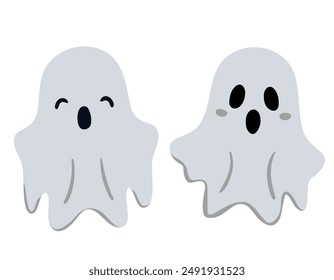 Halloween set cute ghosts. Smiling ghost. Characters for halloween in cartoon style. 