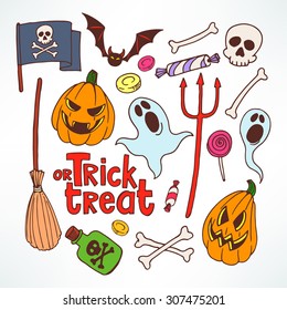 Halloween set. Set with cute holiday symbols. hand-drawn illustration